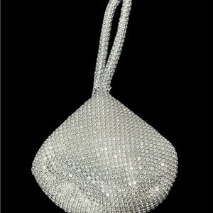Elegant Silver Beaded Women's Clutch